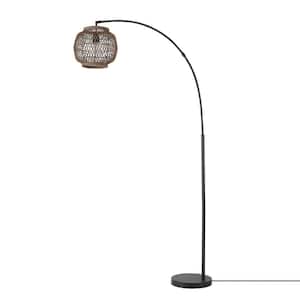 79 in. Matte Black Floor Lamp with Rattan Shade, In-Line On/Off Foot Switch