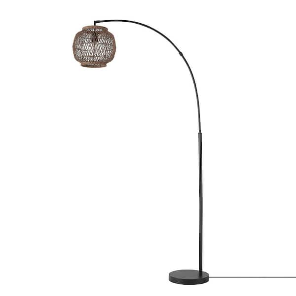 Globe Electric 79 in. Matte Black Floor Lamp with Rattan Shade, In-Line On/Off Foot Switch