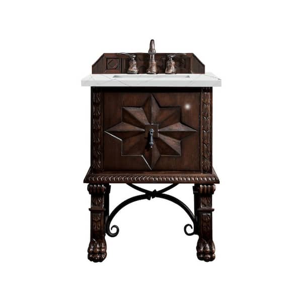 James Martin Vanities Balmoral 26 in. W x 23.5 in. D x 34 in. H Bathroom Vanity in Antique Walnut with Ethereal Noctis Quartz Top