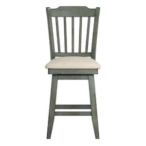 42 in. Antique Sage Slat Back Counter Height Wood Swivel Chair