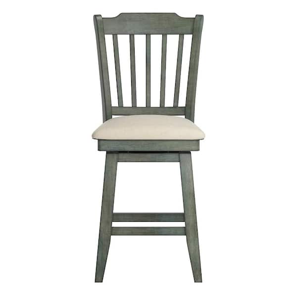 HomeSullivan 42 in. Antique Sage Slat Back Counter Height Wood Swivel Chair