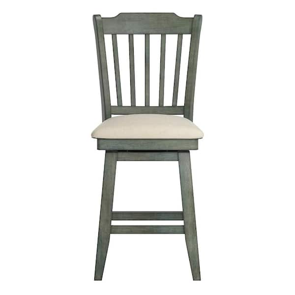 HomeSullivan 42 in. Antique Sage Slat Back Counter Height Wood Swivel Chair