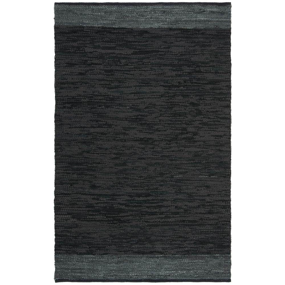 Handmade Black and Grey Leather 6' x 9' Area Rug