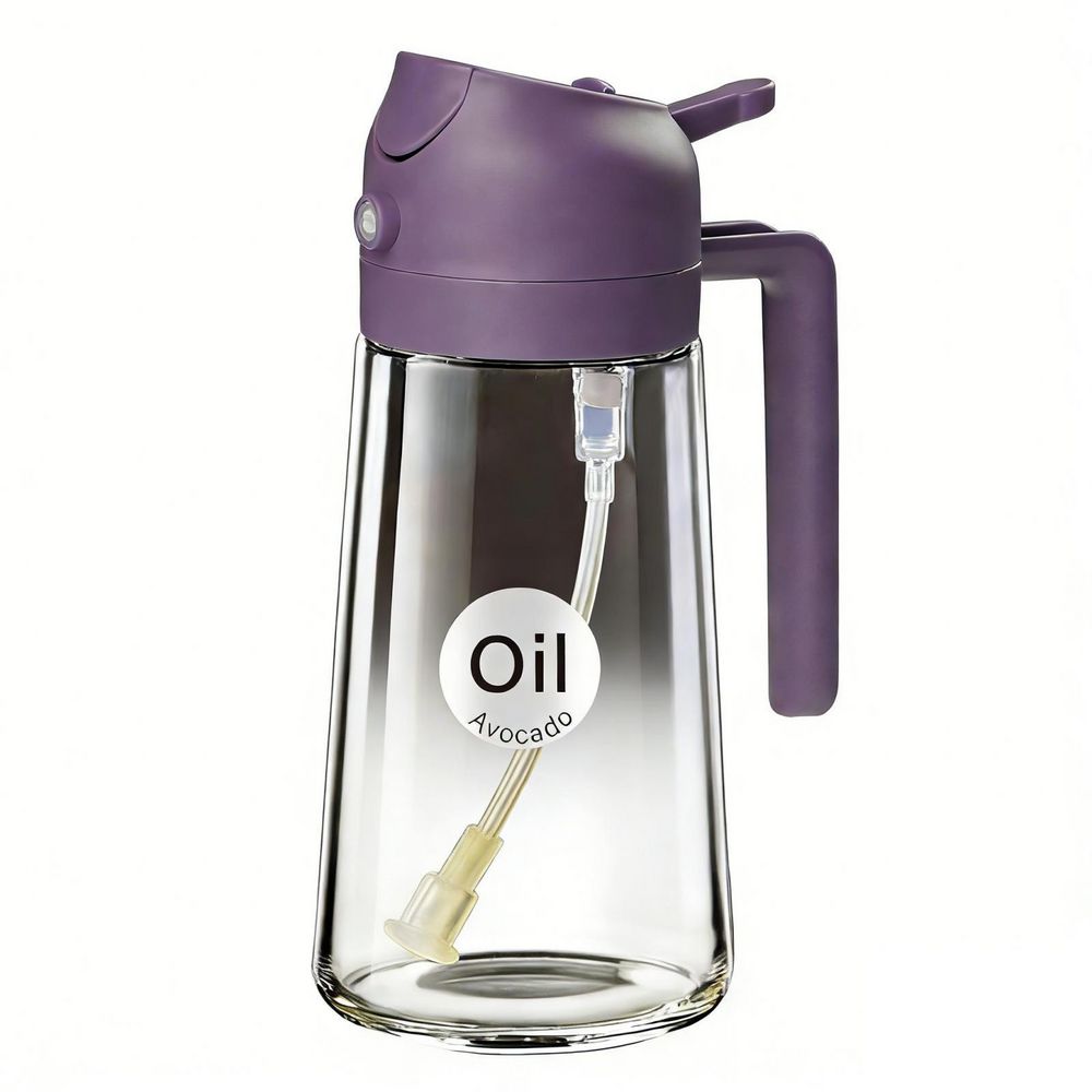 16 oz. Purple Glass 2 in 1 Oil Dispenser, Food Grade Premium Spray Bottle with Portion Control for Salad, Frying, BBQ