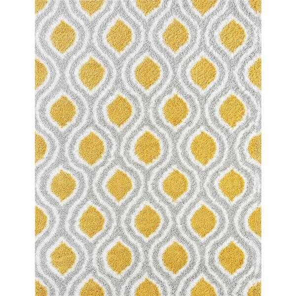 Tayse Rugs Uptown Shag Geometric Gold 8 ft. x 10 ft. Indoor Area Rug