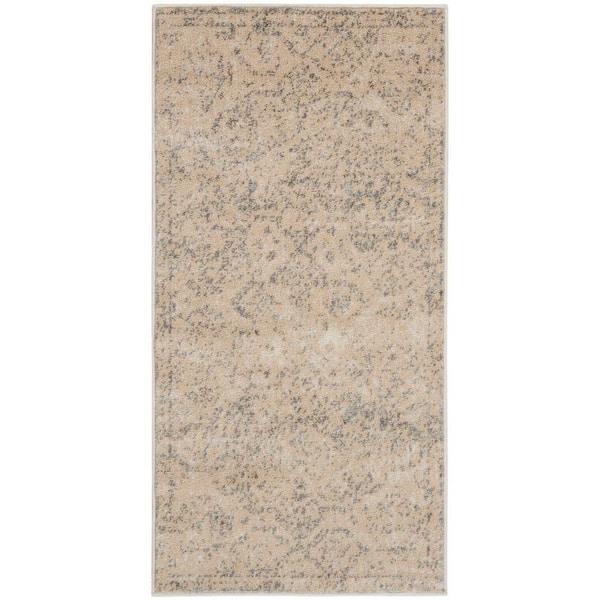 Nourison Tranquil Beige/Grey 2 ft. x 4 ft. Geometric Traditional Kitchen Runner Area Rug