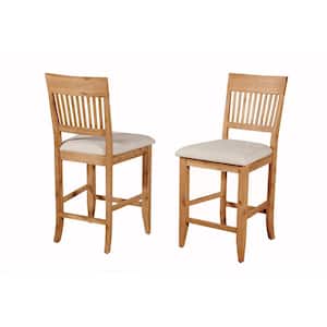 Aspen 17 in. H Iron Brush Antique Natural Full Back Wood Bar Stool with Fabric Seat Set of 2