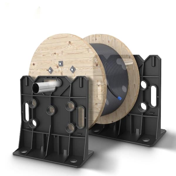 Heavy-Duty Wire Spool Dispenser Rack Pair for 34 in Reels, 330 lb Capacity, Black Multi-Purpose Jobsite Caddy