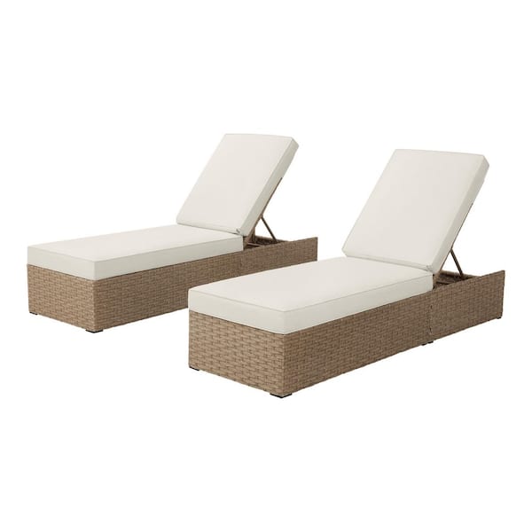 Evergreen Estates Resin Wicker Outdoor Chaise Lounge with CushionGuard Beige Cushions (2-Pack)