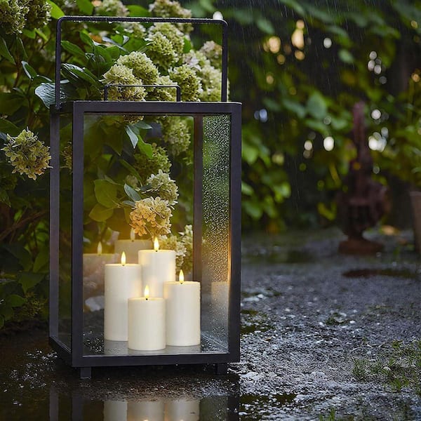Ivory Battery Operated Remote Control Plastic Pillar Flameless Candles, Waterproof Flickering Auto Timer (Set of 4) DAGBL9