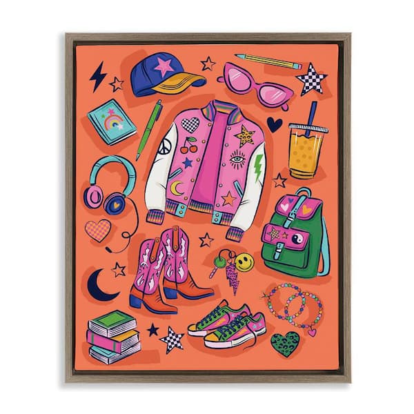 Stupell Industries Bright Fashion School Essentials by Lisa Perry Whitebutton Floater Frame Abstract Graphic Art Print 31 in. x 25 in.