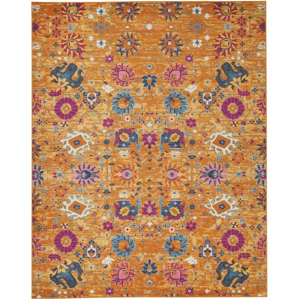 2 ft. x 12 ft. Pink, Ivory, Blue Medallion Washable Runner Rug