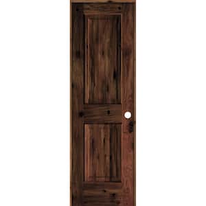 24 in. x 96 in. Rustic Knotty Alder Wood 2 Panel Left-Hand/Inswing Red Mahogany Stain Single Prehung Interior Door