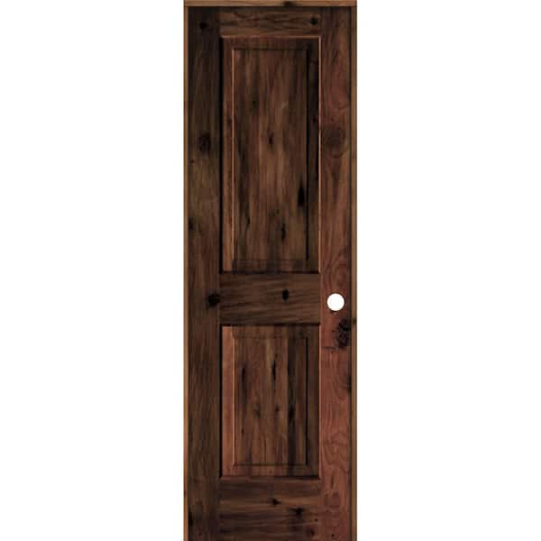 Krosswood Doors 24 in. x 96 in. Rustic Knotty Alder Wood 2 Panel Left-Hand/Inswing Red Mahogany Stain Single Prehung Interior Door