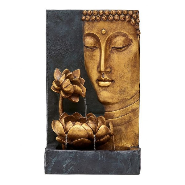 30 in. Indoor/Outdoor Buddha Face Water Tiered Fountain with LED Light and Pump Zen Decor for Home, Office and Garden