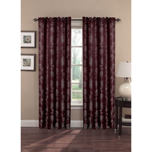 Window Elements Semi-Opaque Danica Faux Embroidered Jacquard 84 in. L Extra Wide Rod Pocket Curtain Panel Pair, Plum (Set of 2)