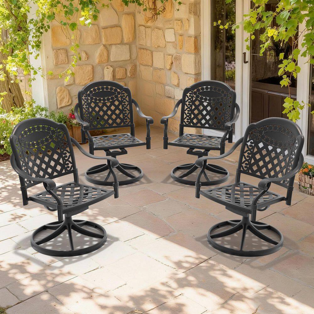 Black 4-Piece Cast Aluminum Outdoor Swivel Rocking, Patio Swivel Dining Chairs High Back with Red Cushion for Backyard price history on PriceWatchPro