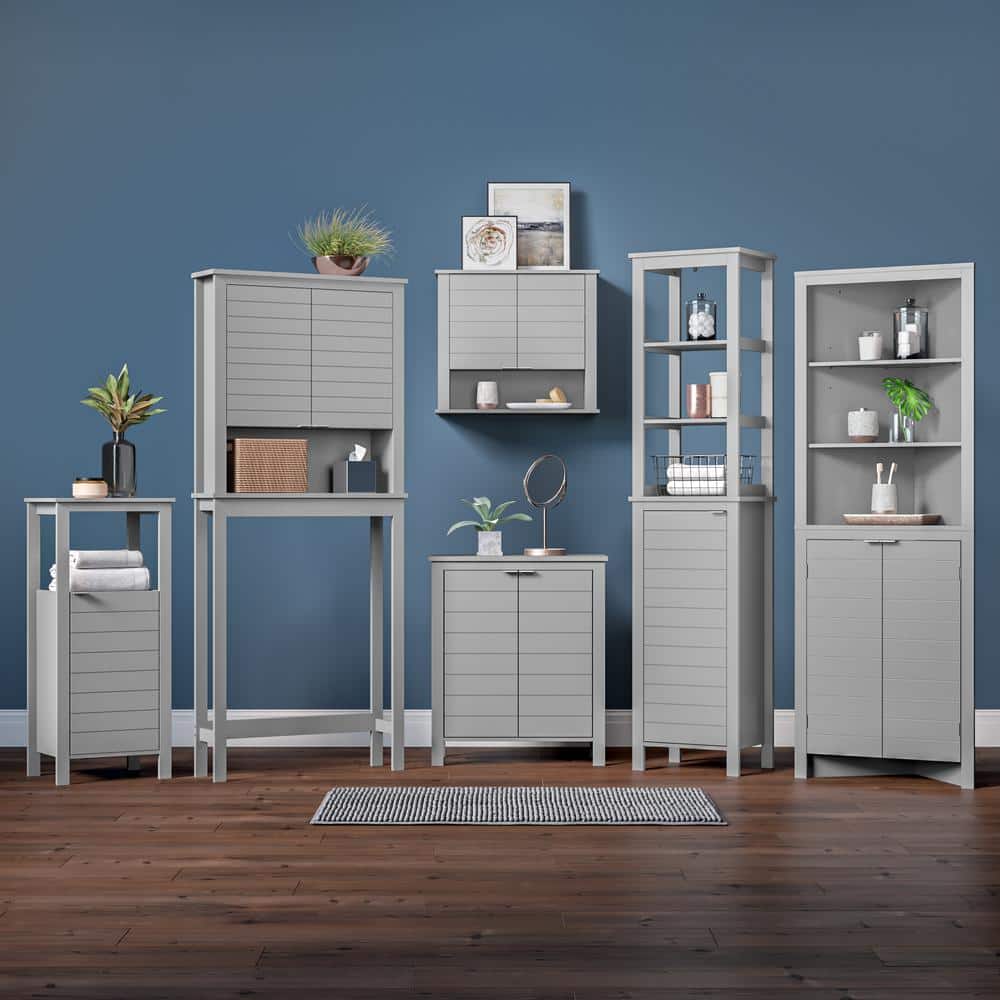 Gray Tall Corner Bathroom Storage Cabinet with Adjustable Shelving