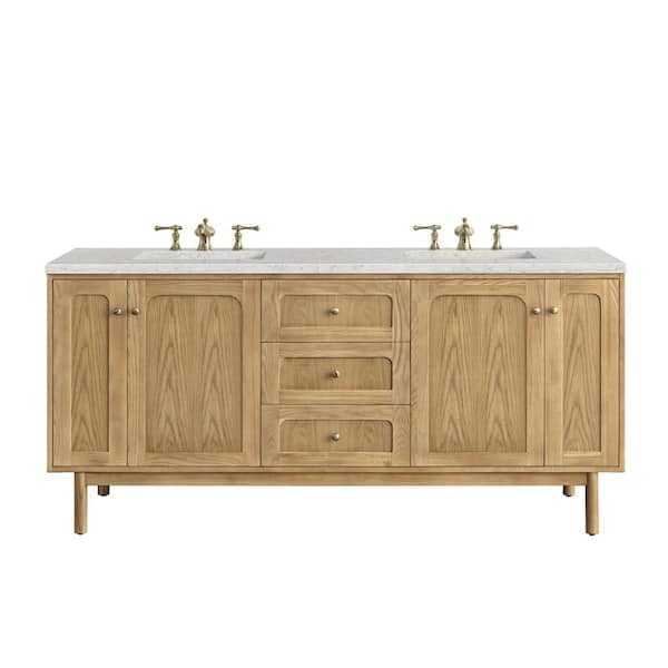 James Martin Vanities Laurent 72.0 in. W x 23.5 in. D x 34.2 in. H Bathroom Vanity in Light Natural Oak with Eternal Jasmine Pearl Quartz Top