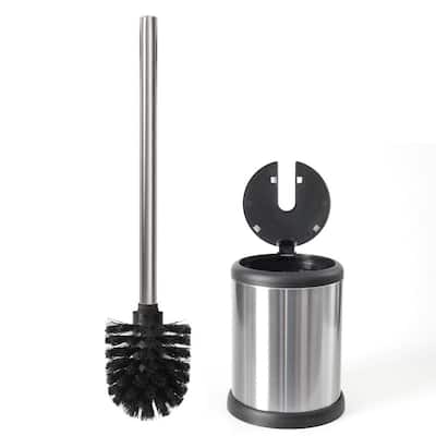 Modern Deluxe 11 in. Toilet Brush with Lid in Silver, Stainless Steel