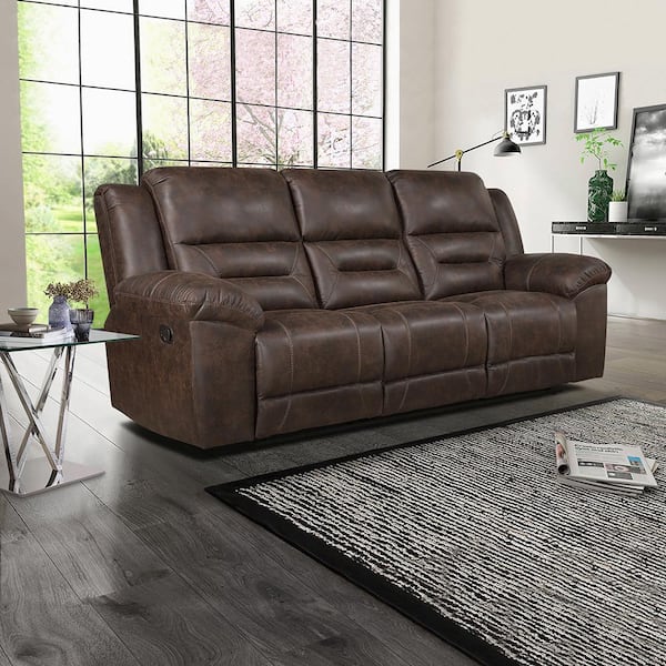 Lazzara Calla 91.5 in. W Pillow Top Arm Microfiber Rectangle Manual Double Reclining Sofa in Dark Brown