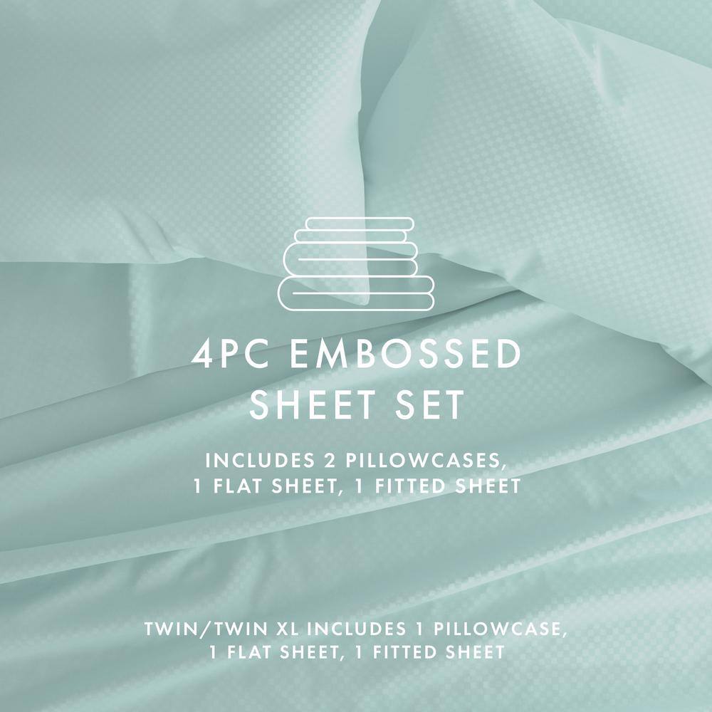 Aqua Twin Microfiber Deep Pocket Checkered Sheet Set