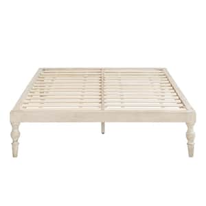 Rhonda White Wash Natural 61 in. x 81 in. x 13.50 in. Platform Bed with Easy Assembly