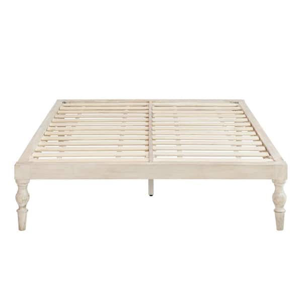 MH LONDON Rhonda White Wash Natural 61 in. x 81 in. x 13.50 in. Platform Bed with Easy Assembly