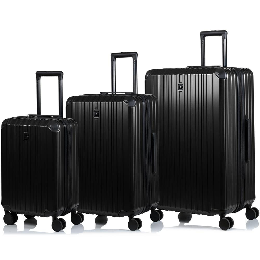 CHAMPS Element 28 in. 24 in. 20 in. Black Hardside Luggage Set with