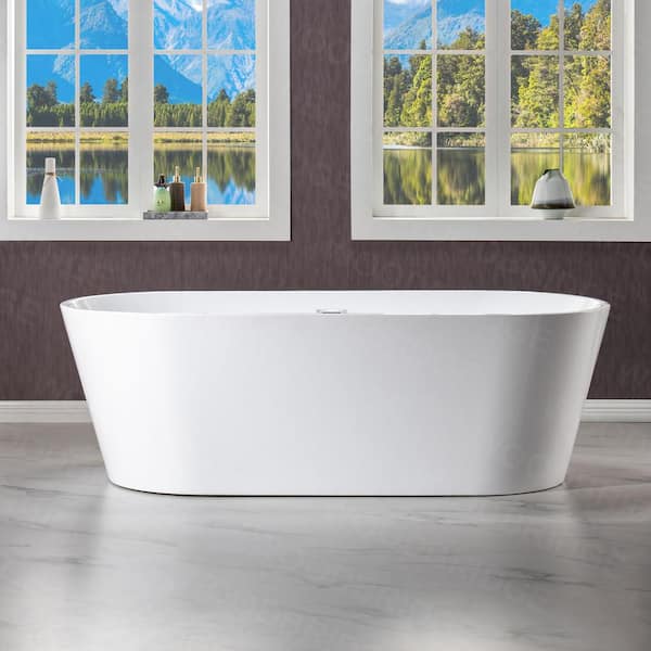 Rolande 71 in. Acrylic FlatBottom Double Ended Bathtub with Polished Chrome Overflow and Drain Included in White