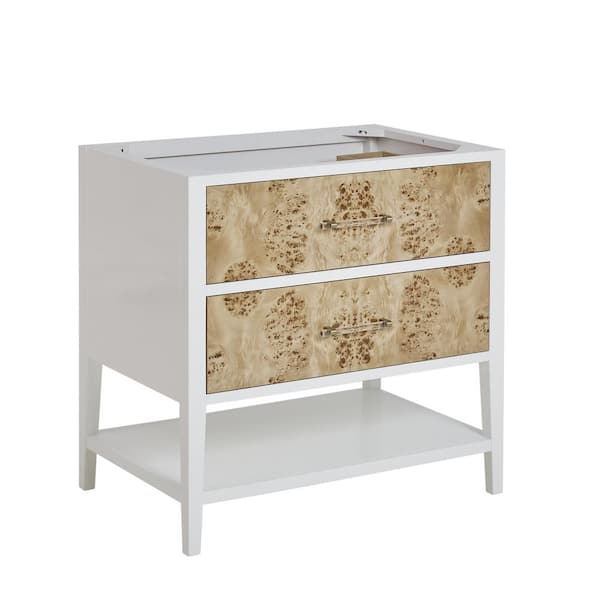 Olena 35.75 in. W x 23.38 in. D x 34.88 in. H Bath Vanity Cabinet without Top in Polished White and Light Mappa Burl