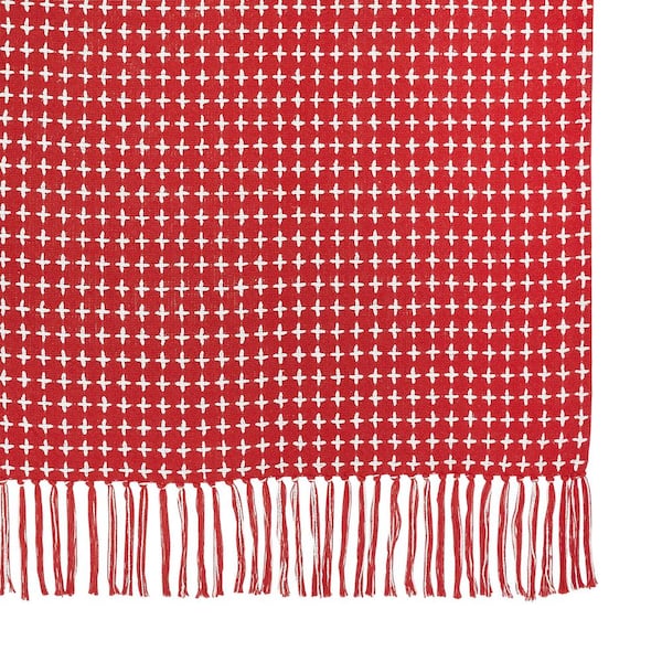 VHC BRANDS Gregor Red Gray White Plaid Woven Throw Blanket 84078