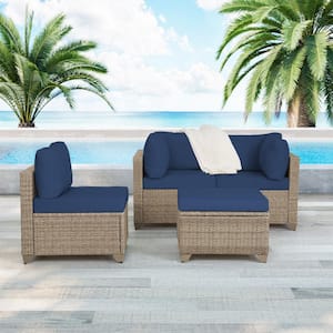 Maui 4-Piece Wicker Patio Conversation Set with Cobalt Cushions
