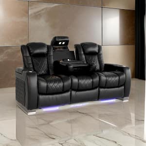 76.97 in. Flared Arm Fabric Rectangle Power Loveseat Recliner Sofa in Black