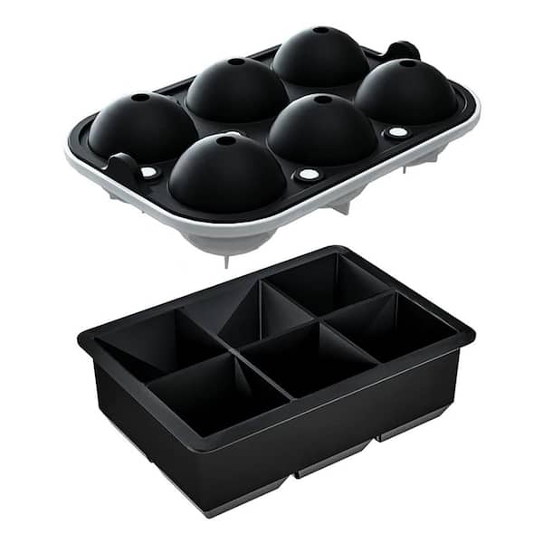 Black Sphere Ice Mold Shape, Ice Cube Trays Set of 2 with Lid for Whiskey Cocktails Homemade