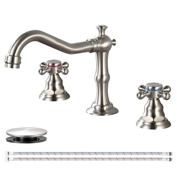 AKLFGN Double Handles 8 in. Widespread Bathroom Faucet 3-Hole Waterfall Sink Faucet with Pop-Up Drain in Brushed Nickel