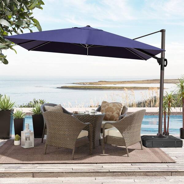 Crestlive Products 11.5 ft. x 9 ft. Rectangular Cantilever Tilt Patio Umbrella in Navy Blue with 220 lbs. HDPE Base