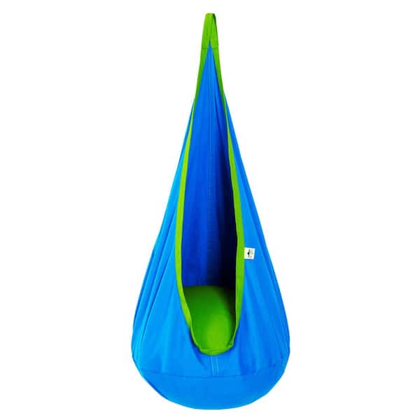 Angel Sar 6 in. Portable Kids Pod Swing Seat, Cotton Child Nylon Hammock Chair for Indoor and Outdoor (Blue)