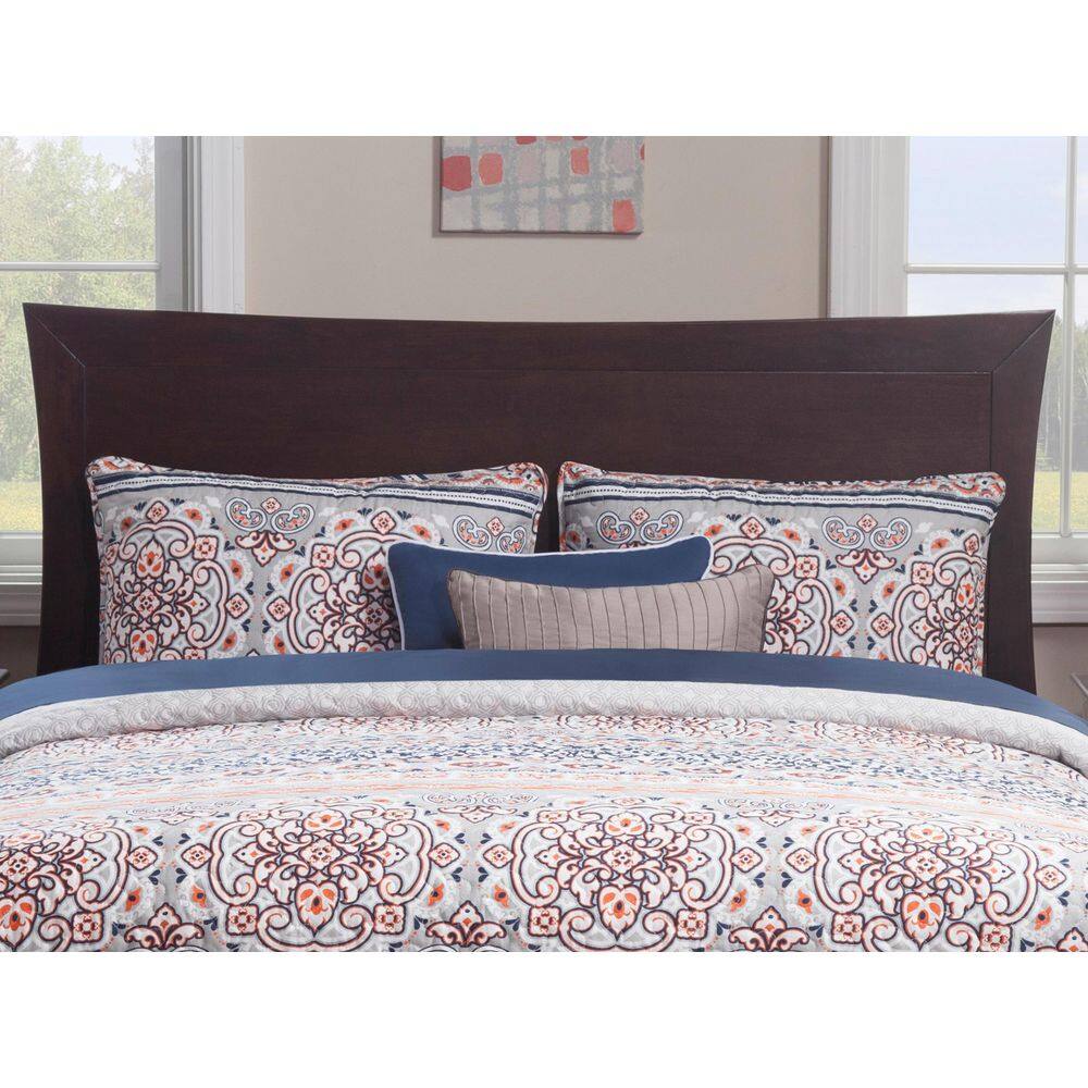Espresso Queen Wood Platform Bed with Upholstered Headboard