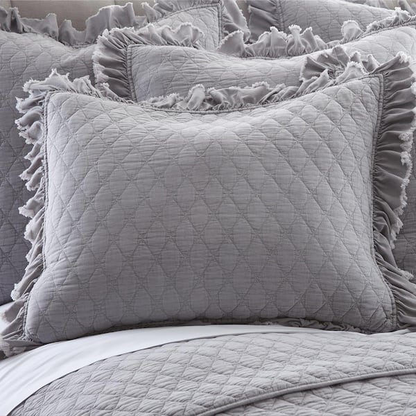 LEVTEX HOME Grey Stonewash 2-Piece Diamond Quilting Microfiber