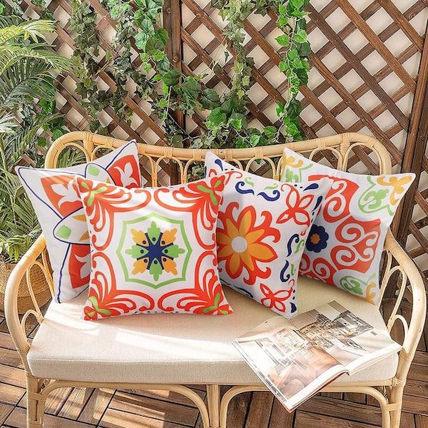  Set of 4 Throw Pillows Waterproof Outdoor Designs Comic&  Farmhouse Fall Decor for Sofa Bedroom Decor 12x12 In Decorative New Tork  Pillow Covers. Fall for Home Clearance Autumn Room Decor Enhancements 