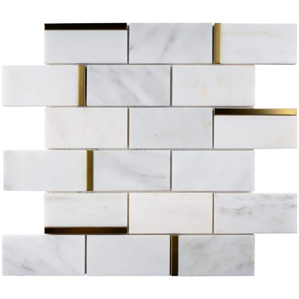 Natural Blanco White Gold 11.82 in. x 11.82 in. Brick Joint Polished Marble Mosaic Tile (9.7 sq. ft./Case) price history on PriceWatchPro