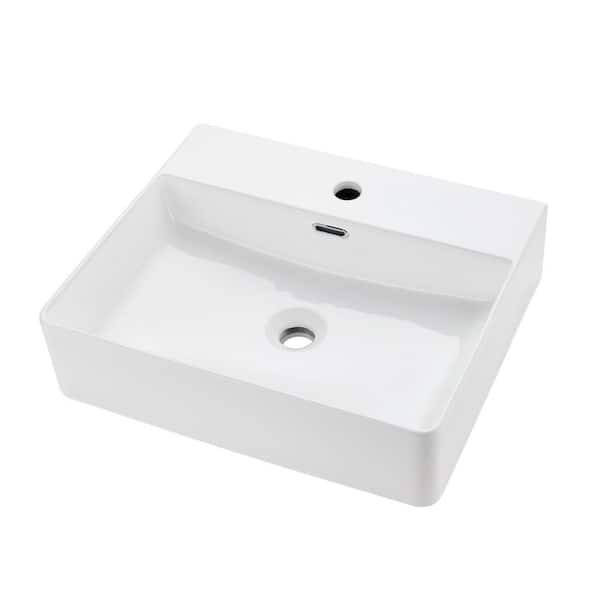 Rectangular 20 in. Bathroom Ceramic Vessel Sink Art Basin in White