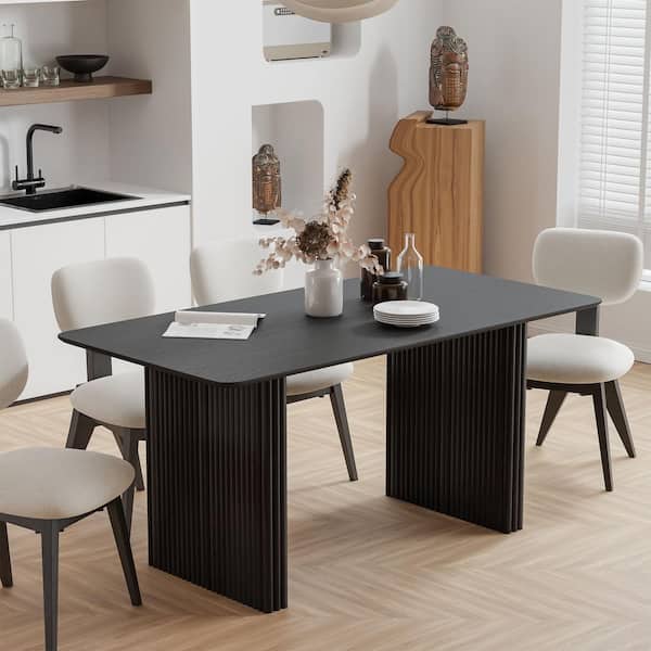 Lirago Rectangle Black Wood 67 in. W Double Pedestal Dining Table Seats-6