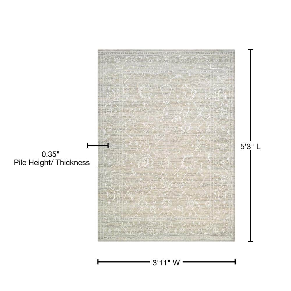 Everest Persian Arabesque Bone White 3'11" x 5'3" Synthetic Area Rug