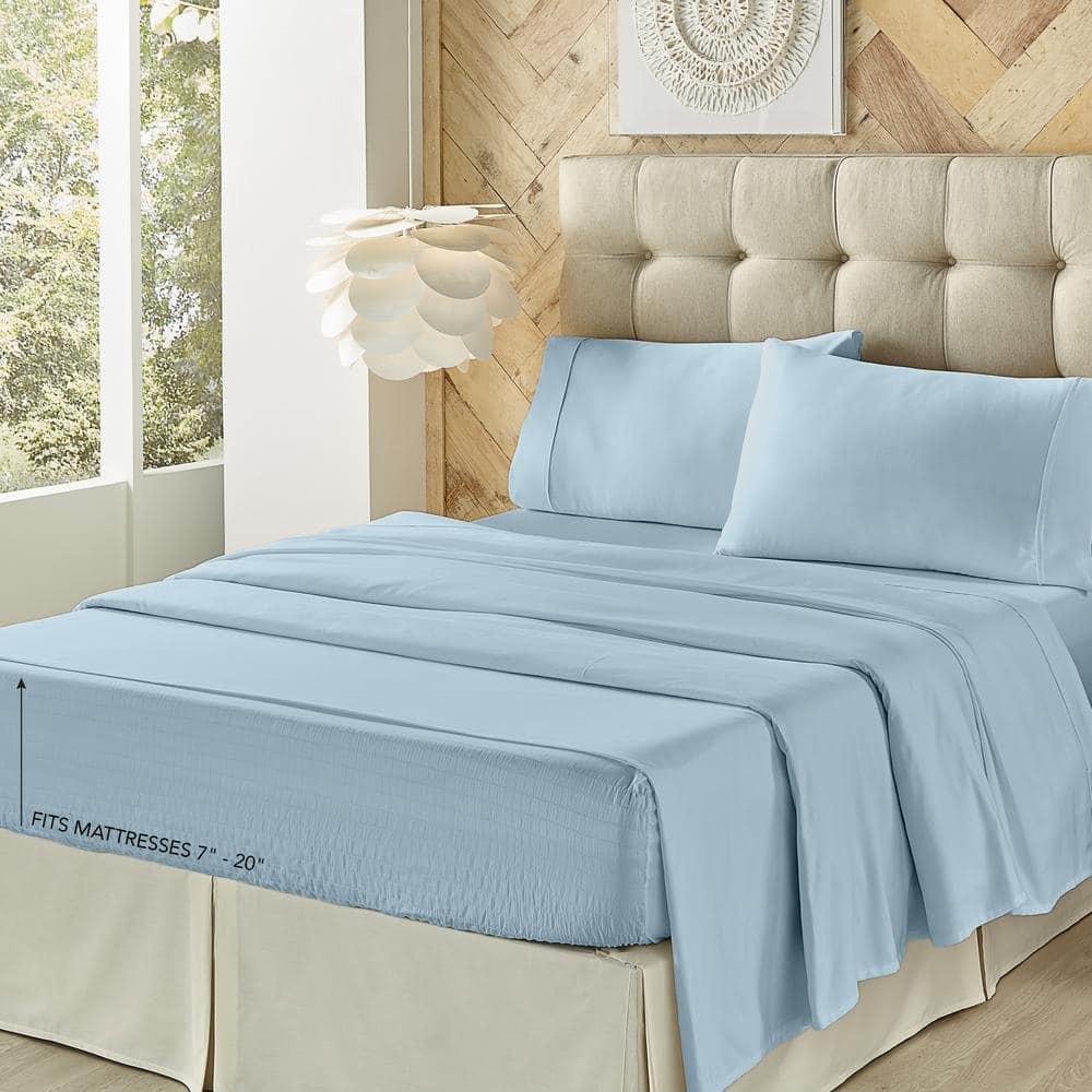 Light Blue California King Cotton-Polyester Sheet Set