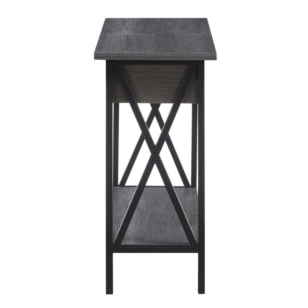 Charcoal Gray Wood and Black Metal End Table with Charging Station