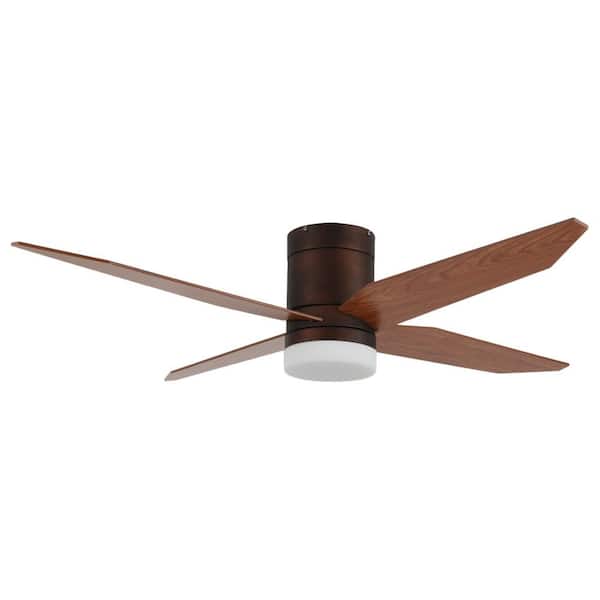 Keazile 52 in. Modern Rustic Flush Mount Ceiling Fan with Light, 4 Wood Blades, DC Motor, 6-Speed Reversible for Living Room