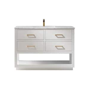 Remi 48 in. Bath Vanity in White with Carrara Marble Vanity Top in White with White Basin