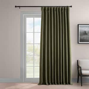 Khaki Green Faux Linen Extrawide Curtains 100 in. W x 84 in. L Rod Pocket Room Darkening Curtain (Single Panel)